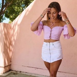 LF Lavender Off-Shoulder Crop Top